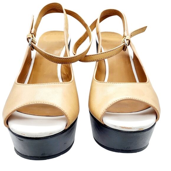 Marc by Marc Jacobs Tan Beige Leather Ankle Strap Wedge Sandals Women's Size 8 - Picture 3 of 11